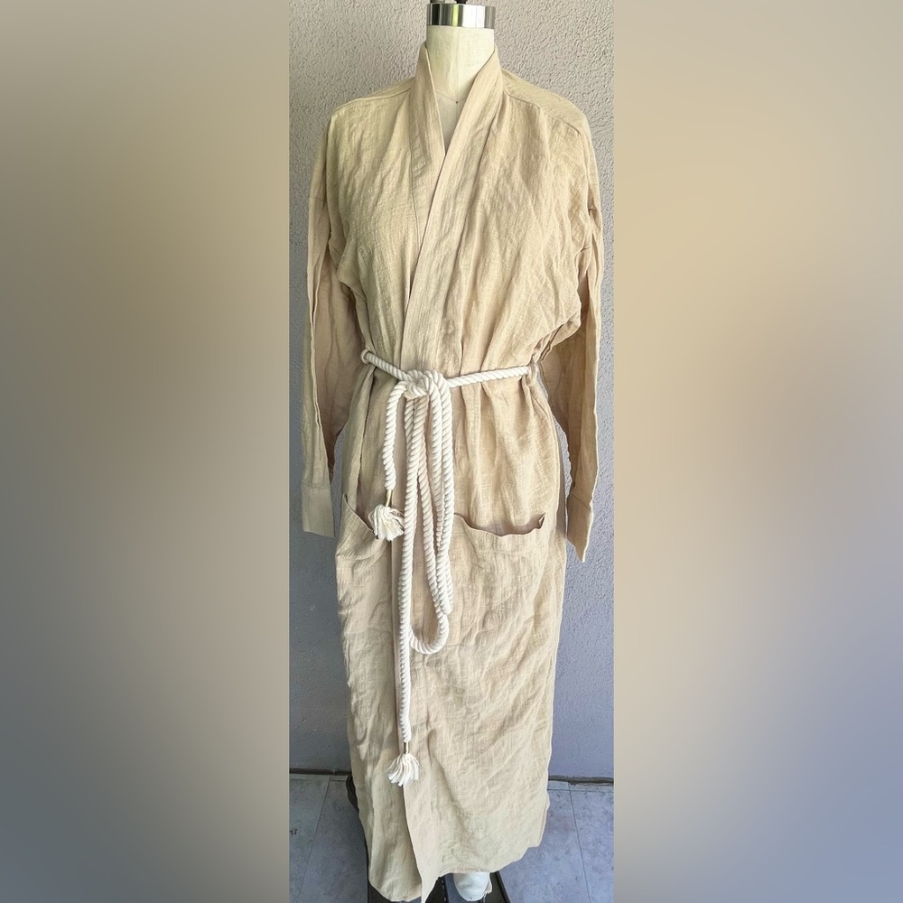 Beige Long Robe with White Rope Belt